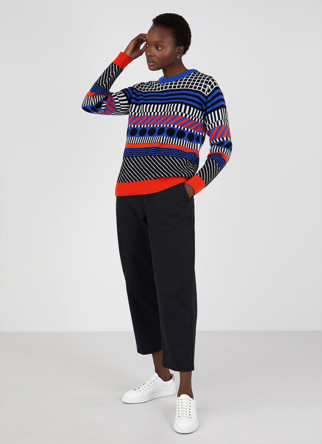 Women's Sunspel and Camille Walala Fair Isle Jumper in Flame/Klein/Black/White