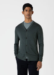 Men's Extra-Fine Merino Cardigan in Drill Green