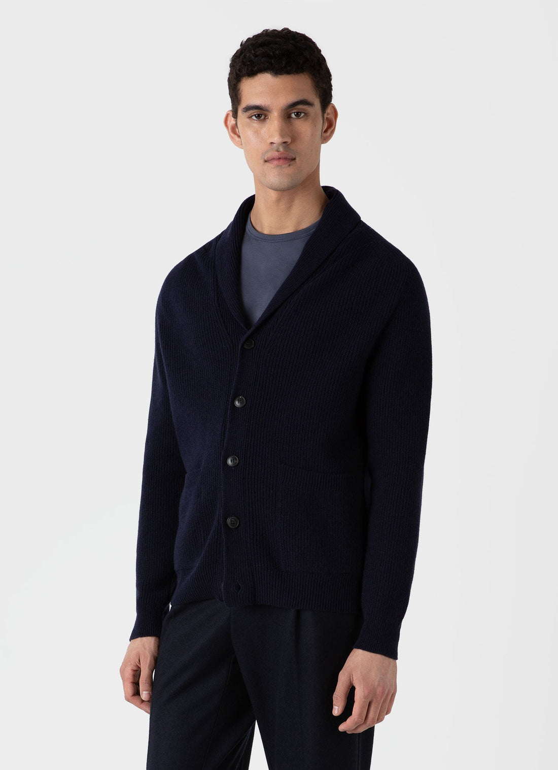 Men's Shawl Neck Cardigan in Navy