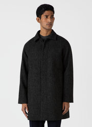 Men's Harris Tweed Car Coat in Charcoal Melange Herringbone