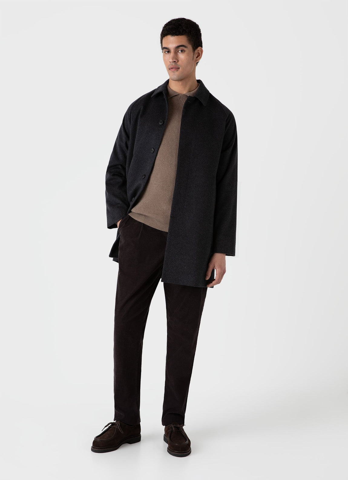 Men's Cashmere Car Coat in Charcoal Melange