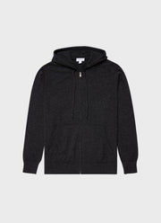 Men's Cashmere Zip Hoody in Charcoal Melange