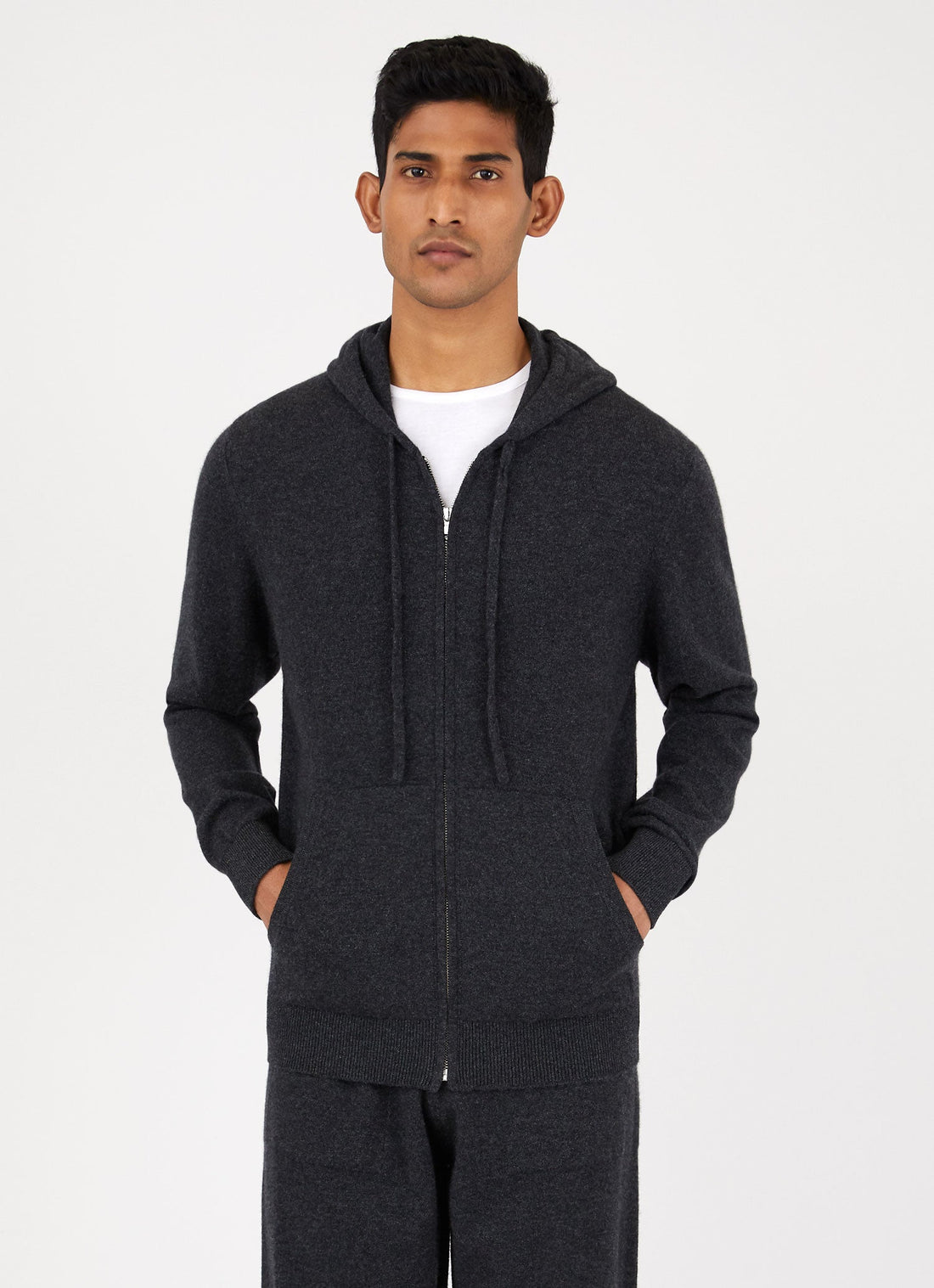 Men's Cashmere Zip Hoody in Charcoal Melange