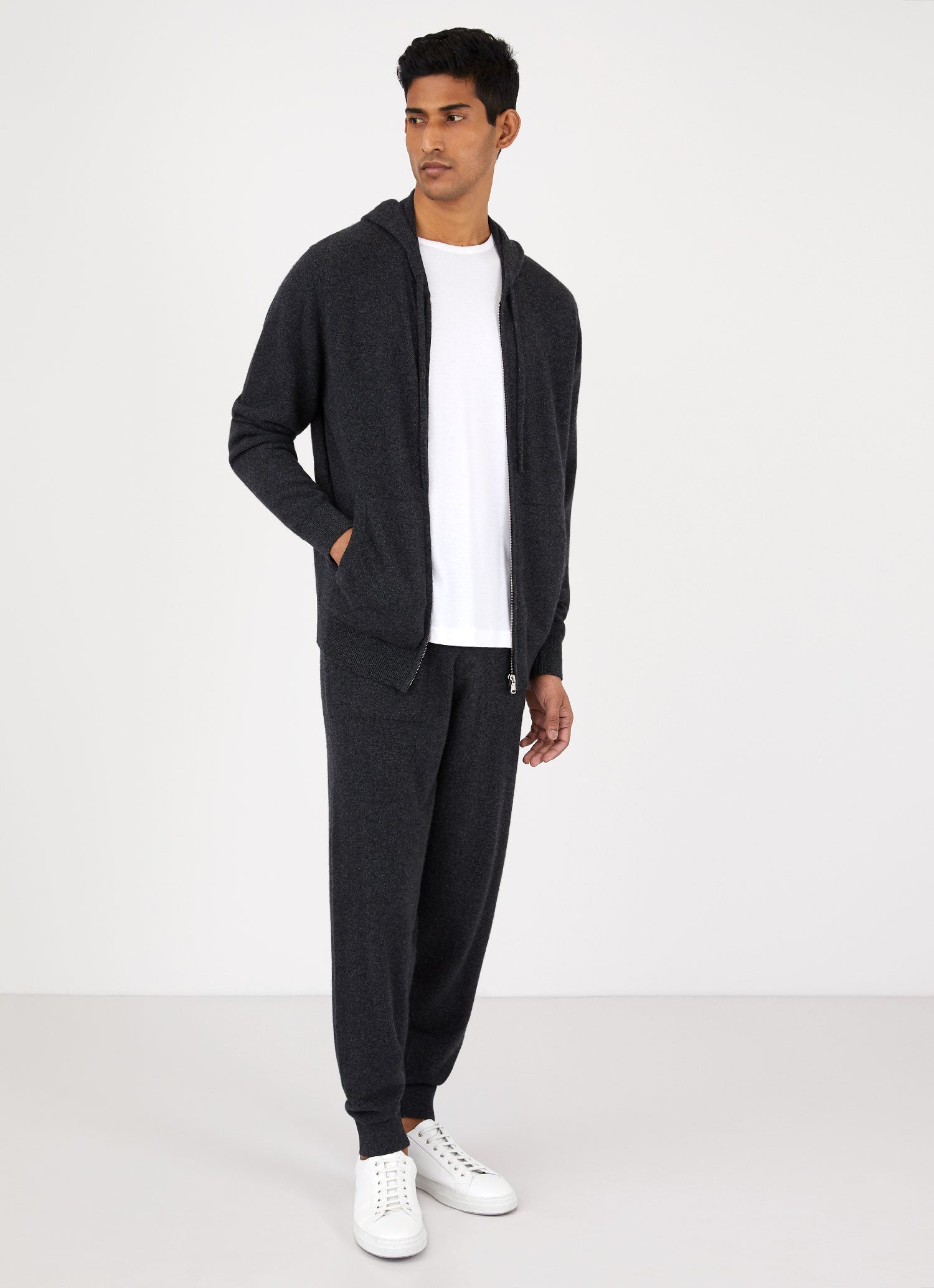 Men's Cashmere Zip Hoody in Charcoal Melange