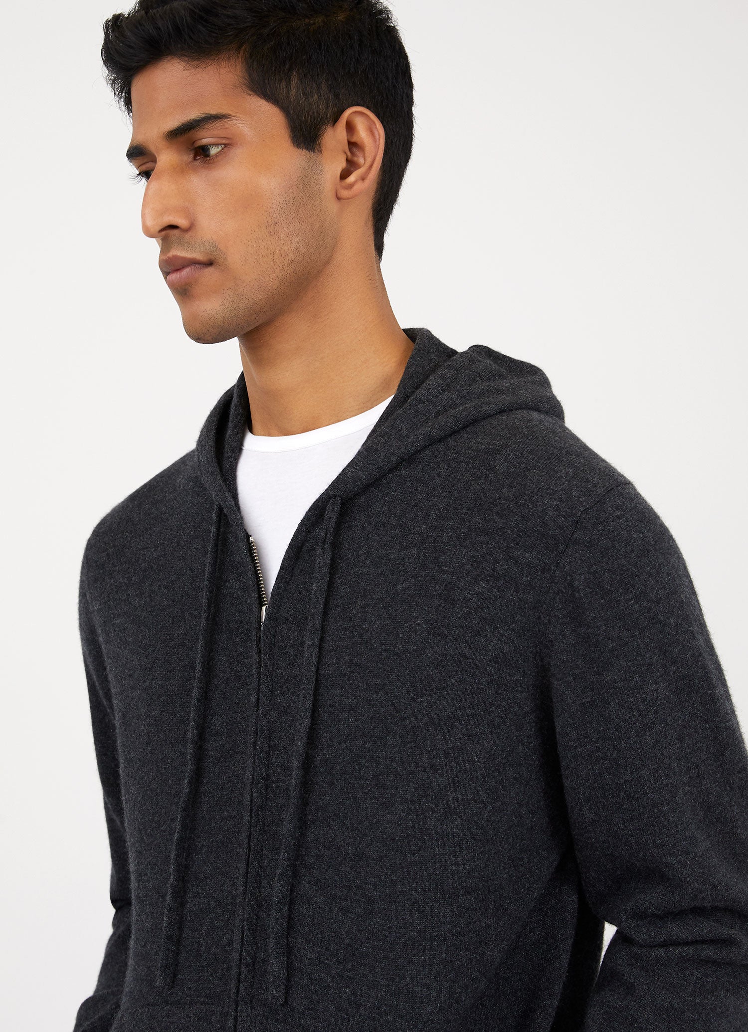 Men's Cashmere Zip Hoody in Charcoal Melange