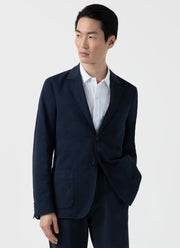 Men's Cotton Linen Unstructured Blazer in Navy