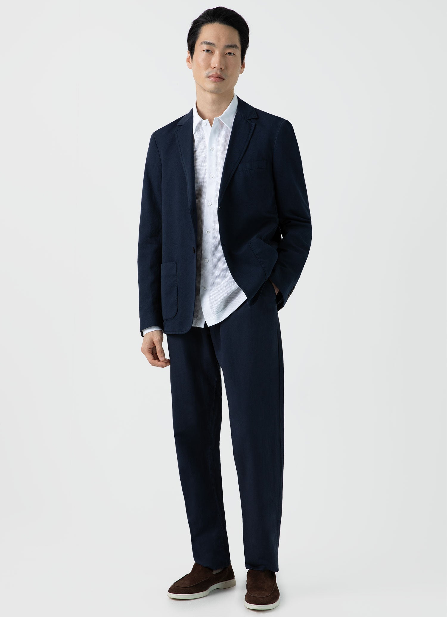 Men's Cotton Linen Unstructured Blazer in Navy