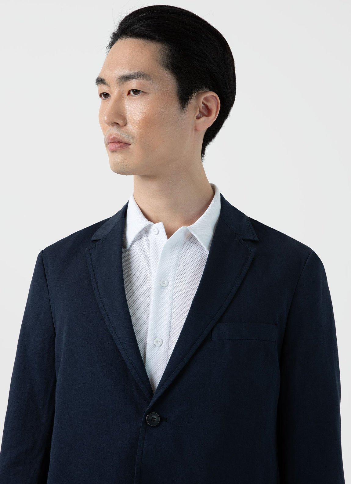 Men's Cotton Linen Unstructured Blazer in Navy