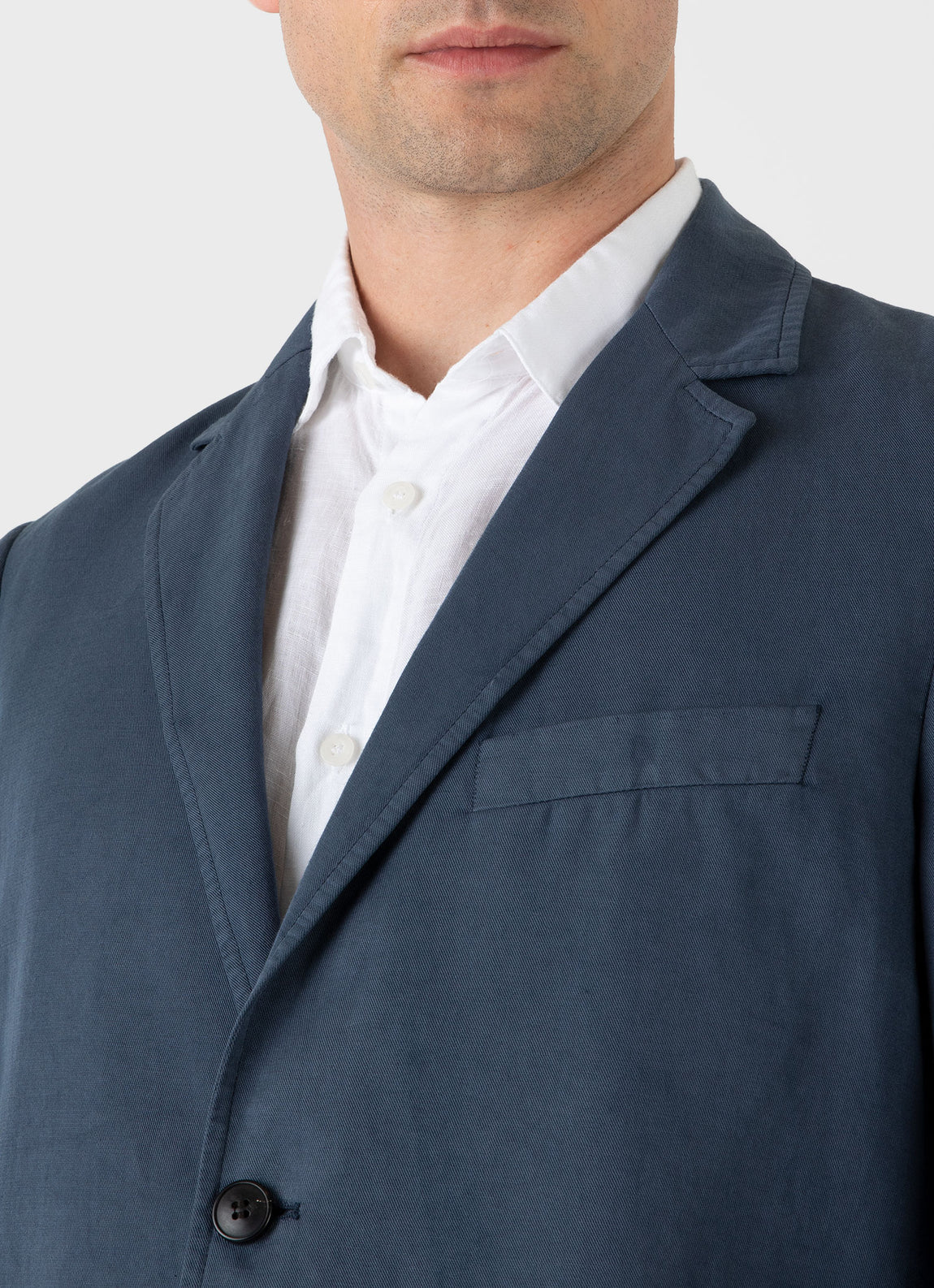 Men's Cotton Linen Unstructured Blazer in Shale Blue