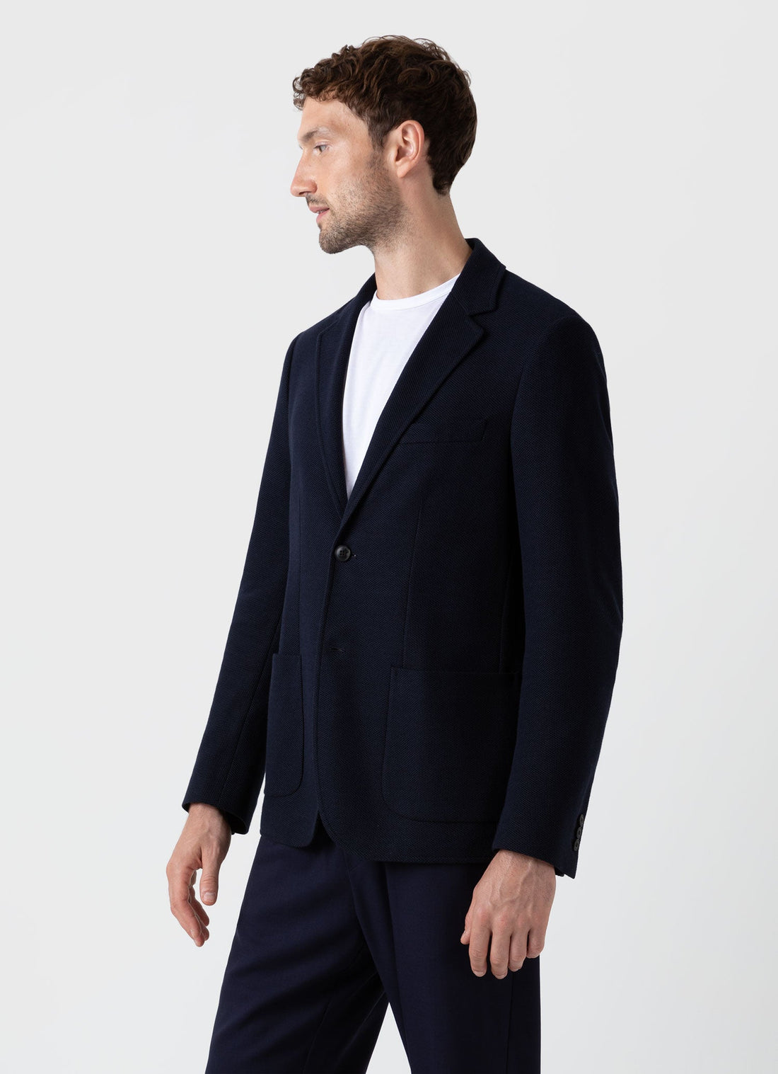 Men's Piqué Unstructured Blazer in Navy