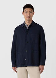 Men's Cotton Linen Twin Pocket Jacket in Navy