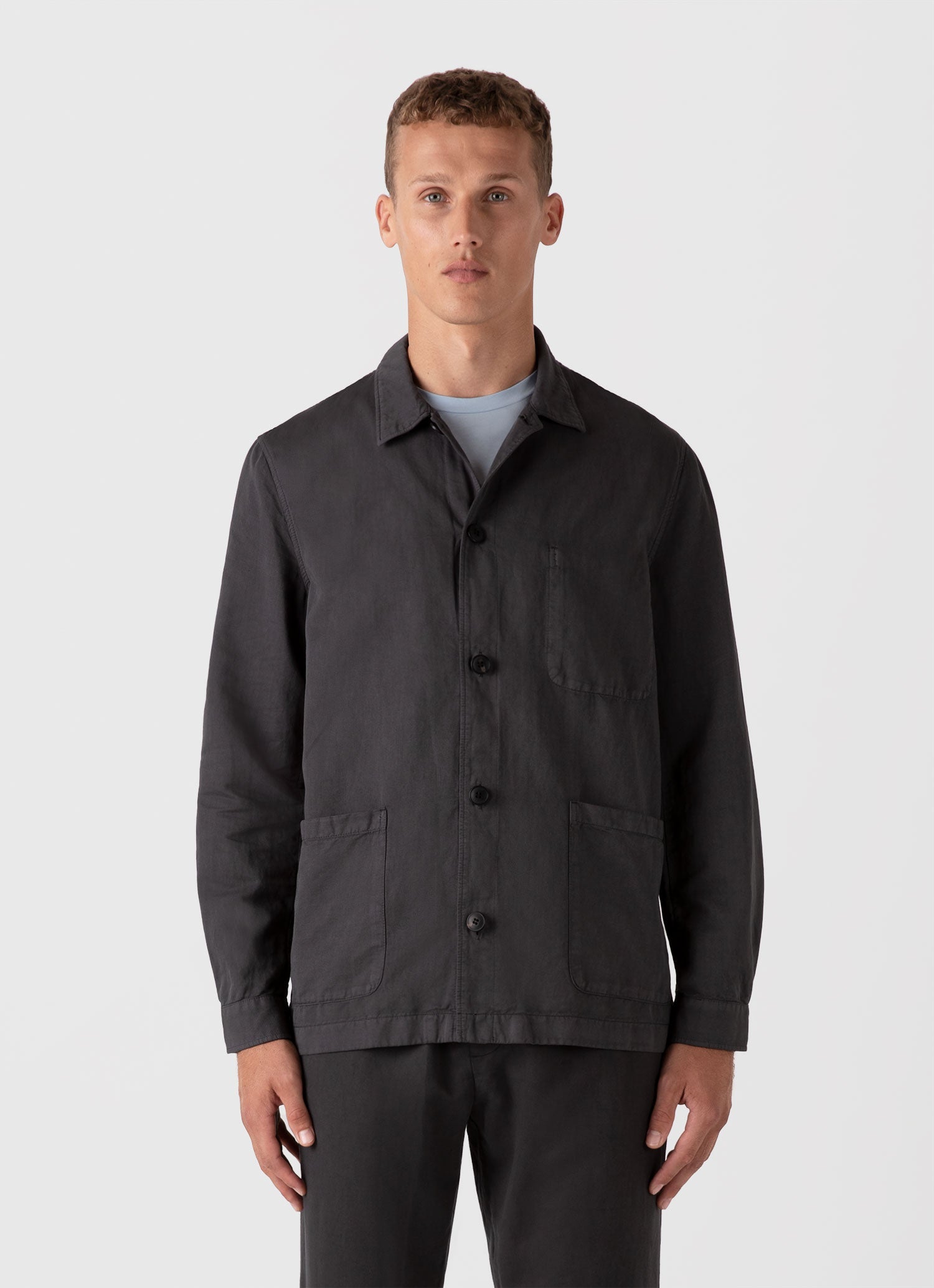 Men's Cotton Linen Twin Pocket Jacket in Charcoal