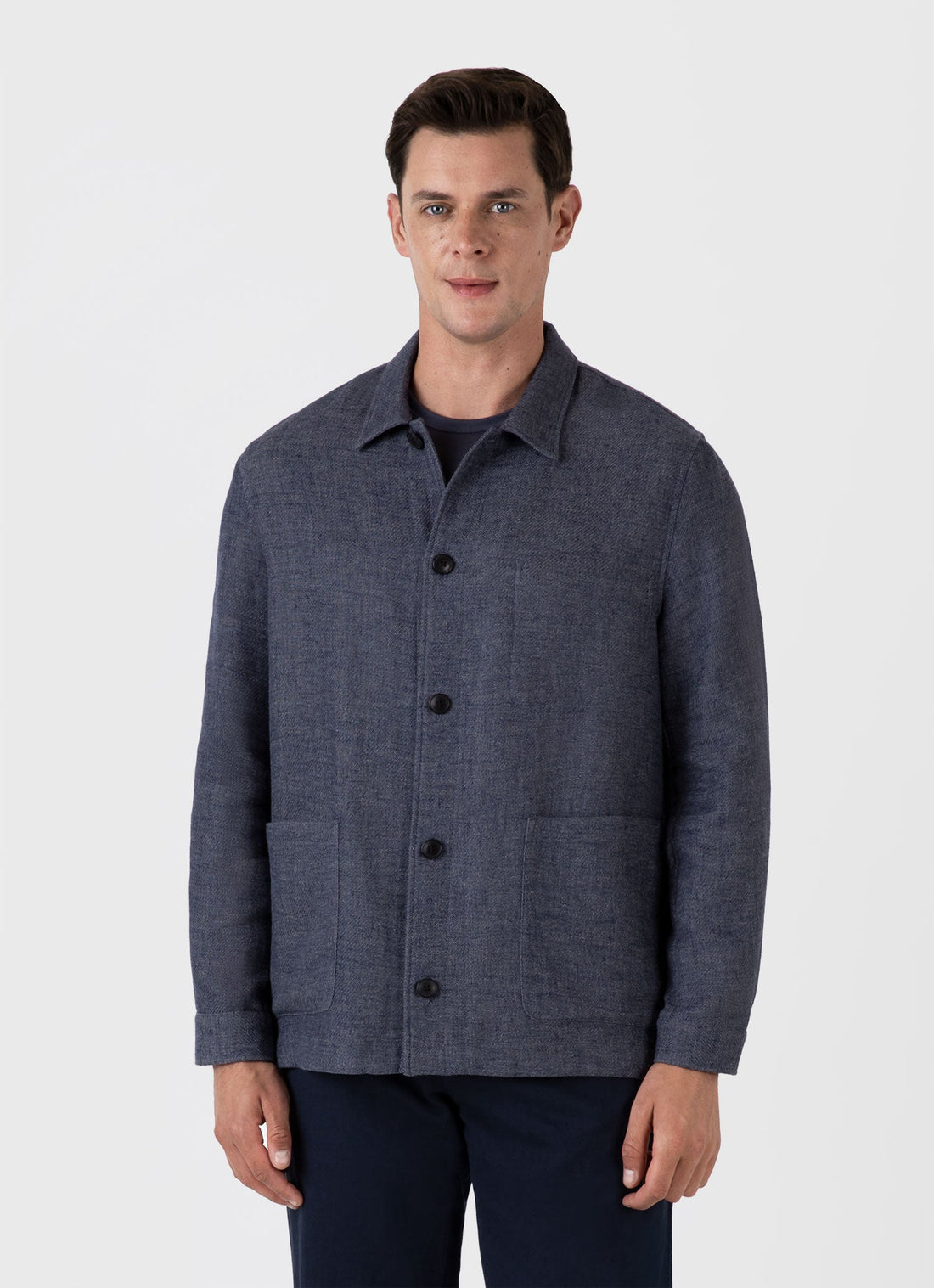 Men's Cotton Linen Twill Twin Pocket Jacket in Denim Blue