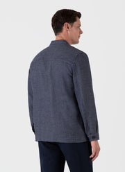 Men's Cotton Linen Twill Twin Pocket Jacket in Denim Blue