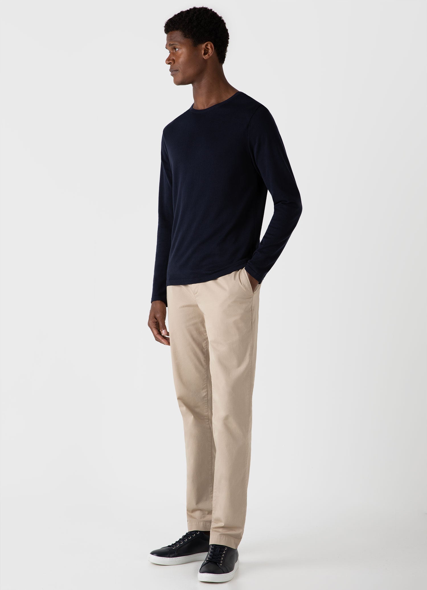 Men's Sea Island Cotton Crew Neck Jumper in Light Navy