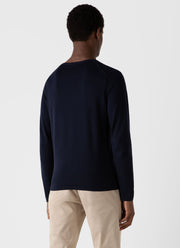 Men's Sea Island Cotton Crew Neck Jumper in Light Navy