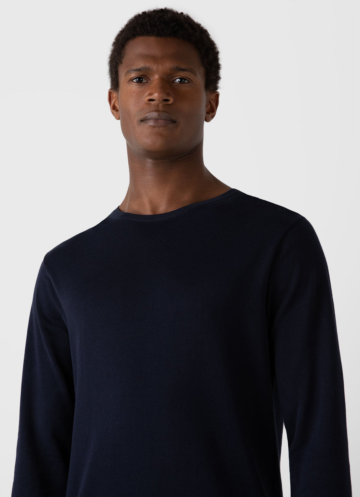 Men's Sea Island Cotton Crew Neck Jumper in Light Navy