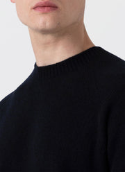 Men's Lambswool Crew Neck Jumper in Dark Navy Mouline