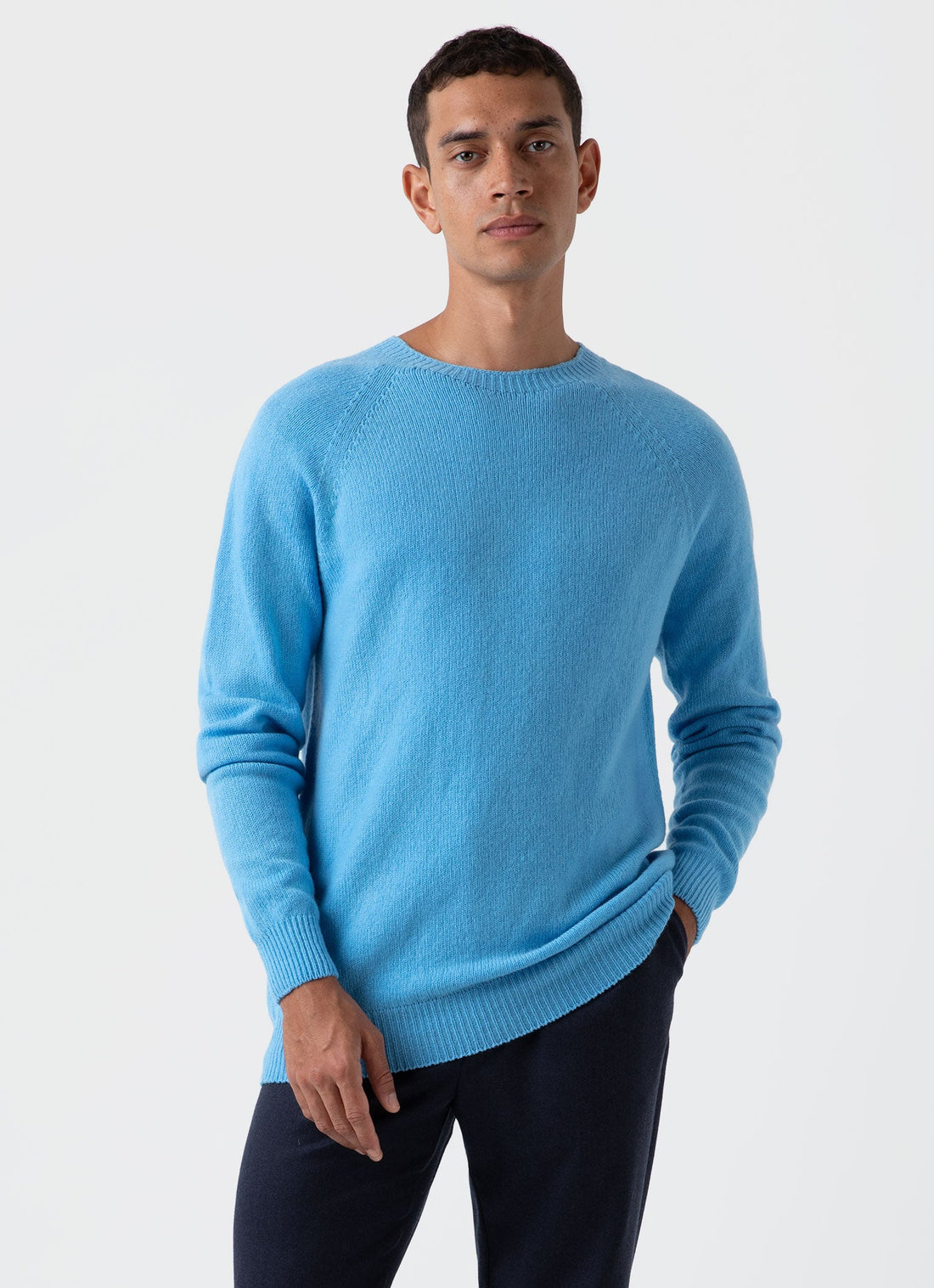 Men's Lambswool Crew Neck Jumper in Cyan Blue