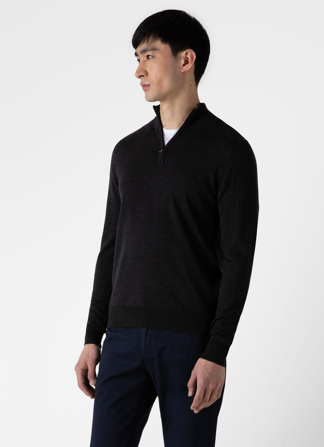 Men's Extra-Fine Merino Zip Neck in Charcoal Melange