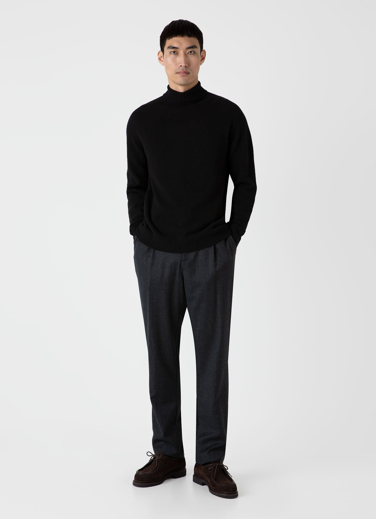 Men's Lambswool Roll Neck in Black