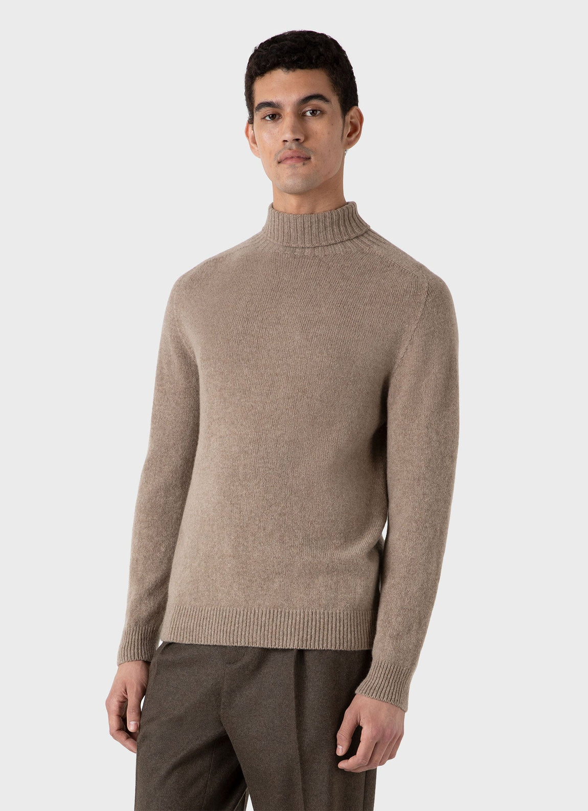 Men's Lambswool Roll Neck in Sandstone