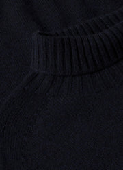 Men's Lambswool Roll Neck in Dark Navy Mouline