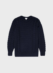 Men's Merino Cable Jumper in Navy