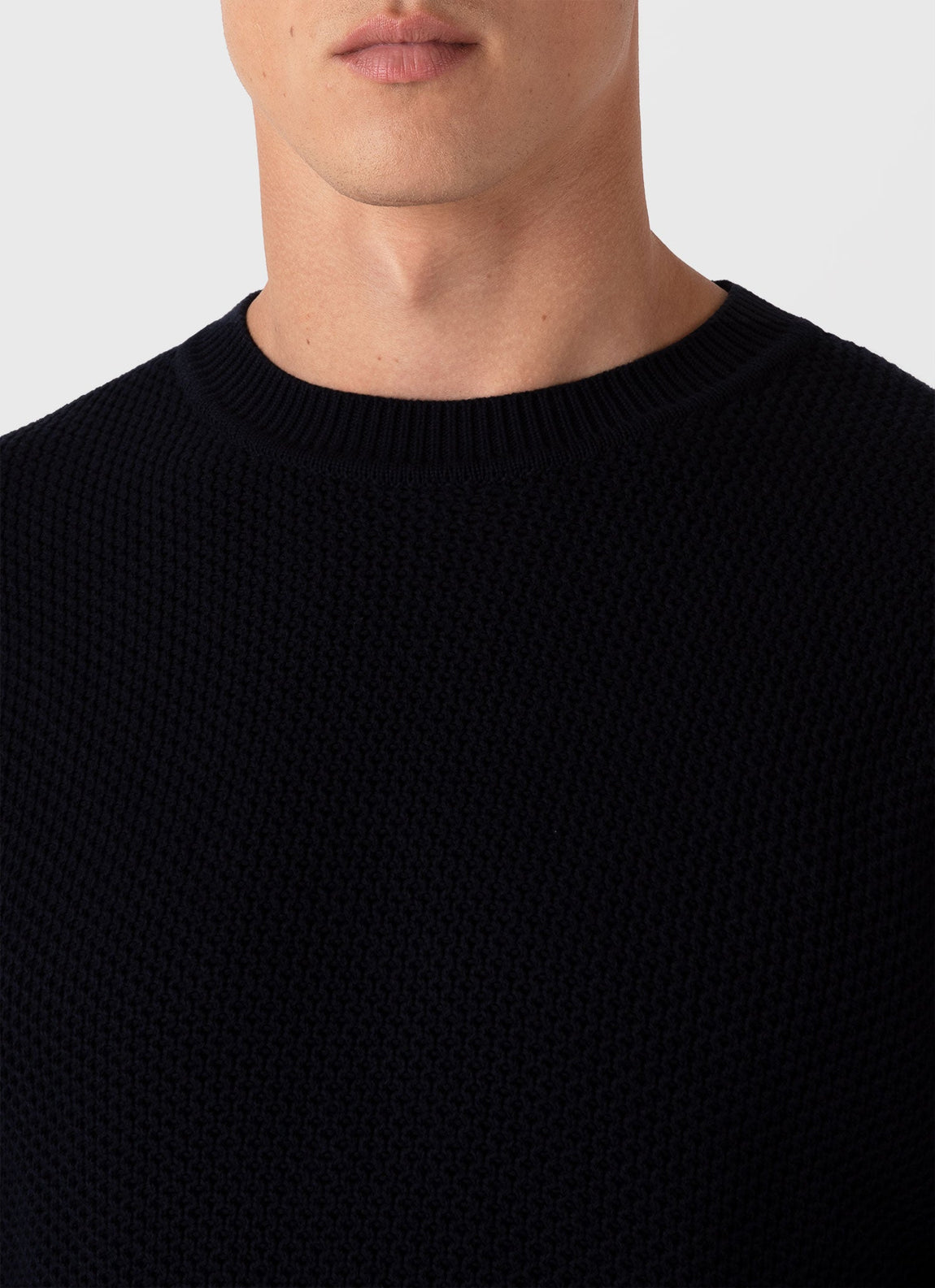 Men's Honeycomb Cotton Crew Neck Jumper in Navy