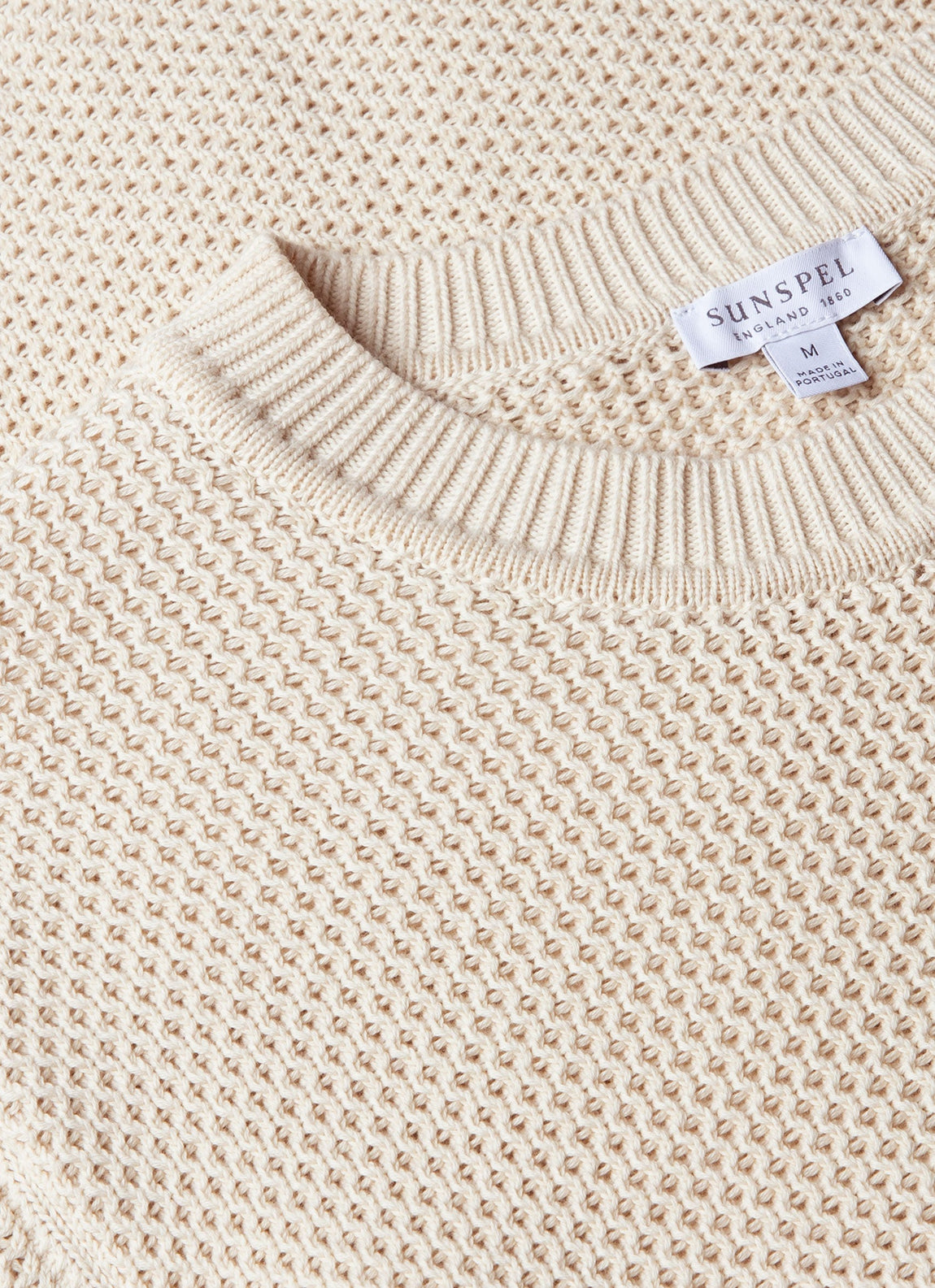 Men's Honeycomb Cotton Crew Neck Jumper in Ecru