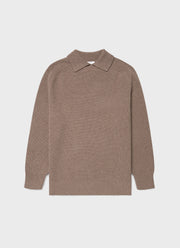 Men's Ribbed Polo Neck Jumper in Sandstone