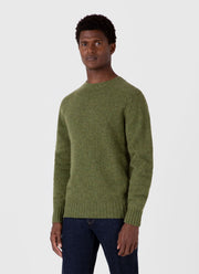 Men's Shetland Crew Neck Jumper in Moss Green Melange