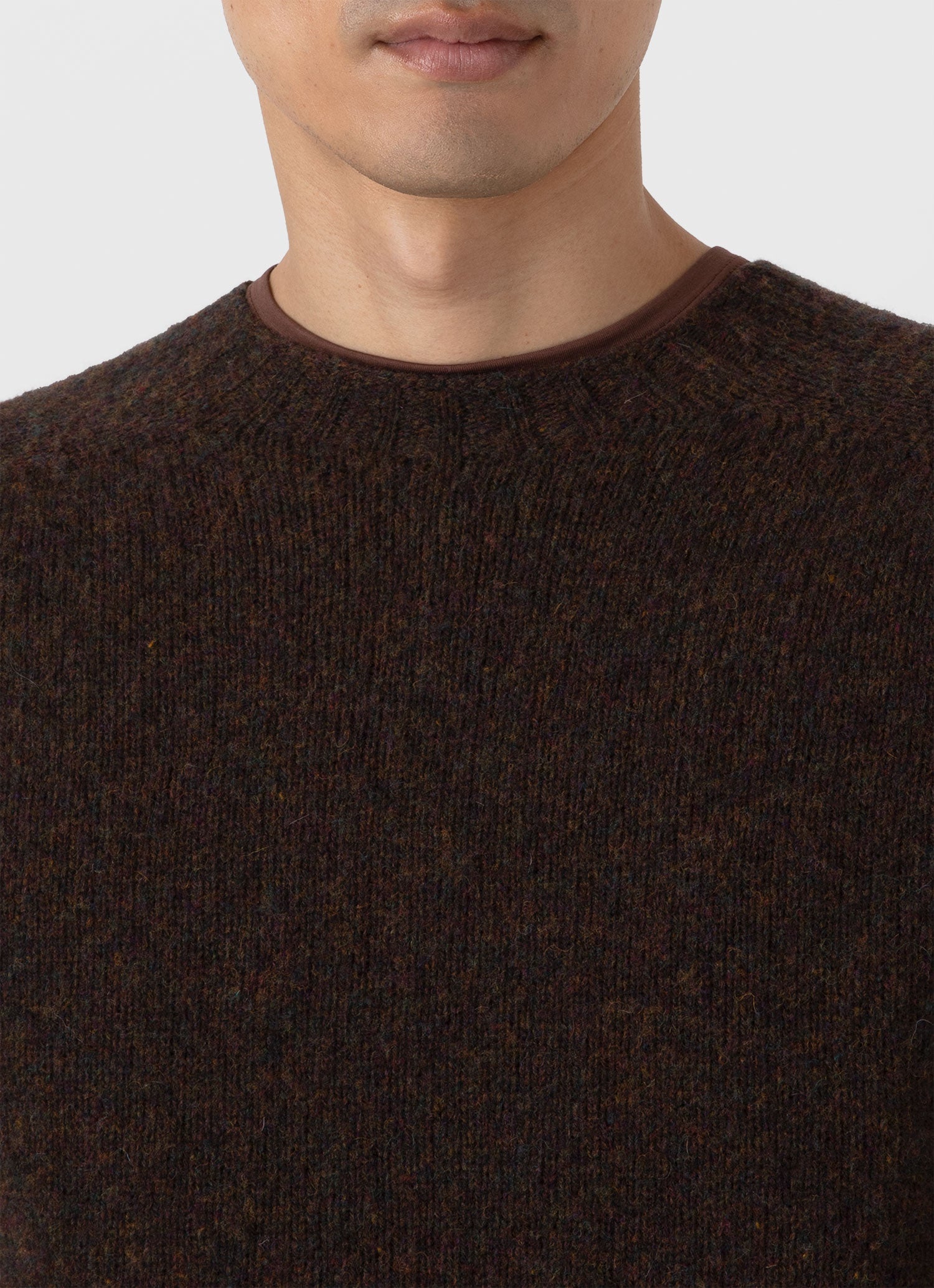 Men's Shetland Crew Neck Jumper in Dark Green Melange