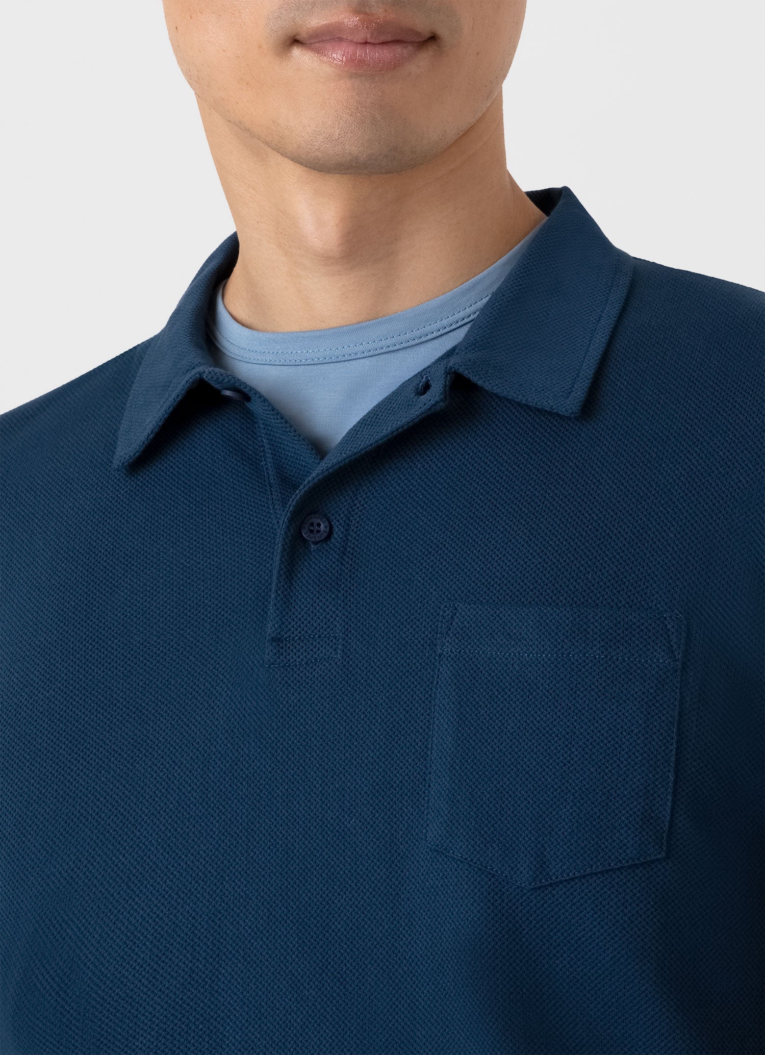 Men's Long Sleeve Riviera Polo Shirt in Naval Blue