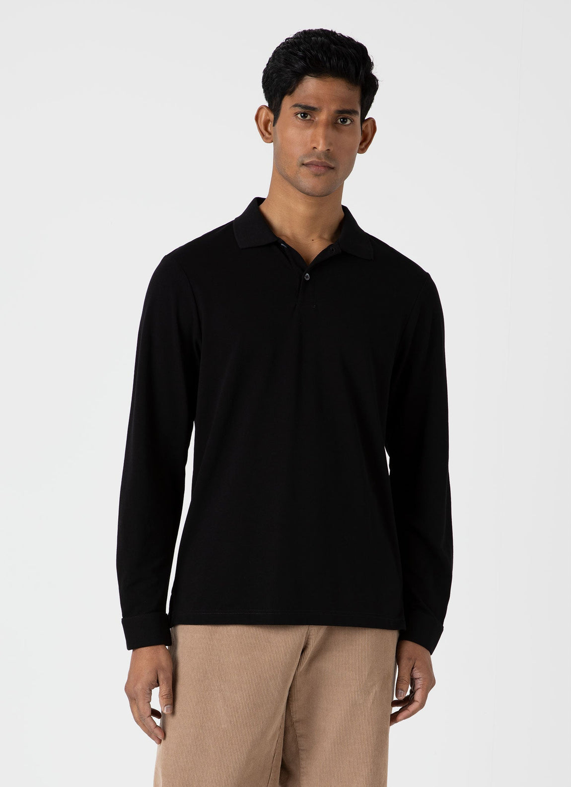 Men's Long Sleeve Piqué Polo Shirt in Black