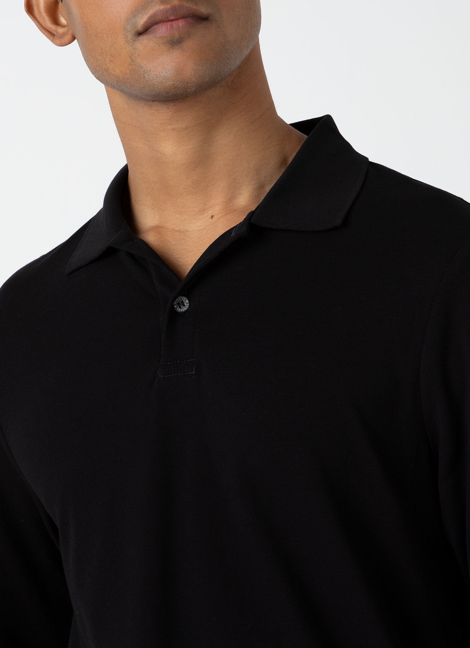 Men's Long Sleeve Piqué Polo Shirt in Black