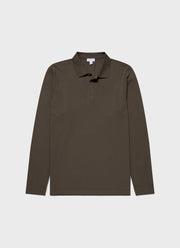 Men's Long Sleeve Piqué Polo Shirt in Khaki