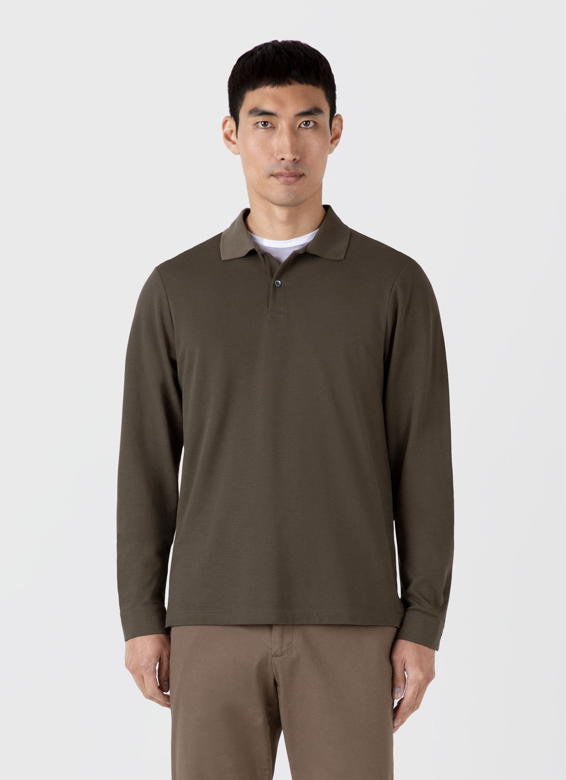 Men's Long Sleeve Piqué Polo Shirt in Khaki