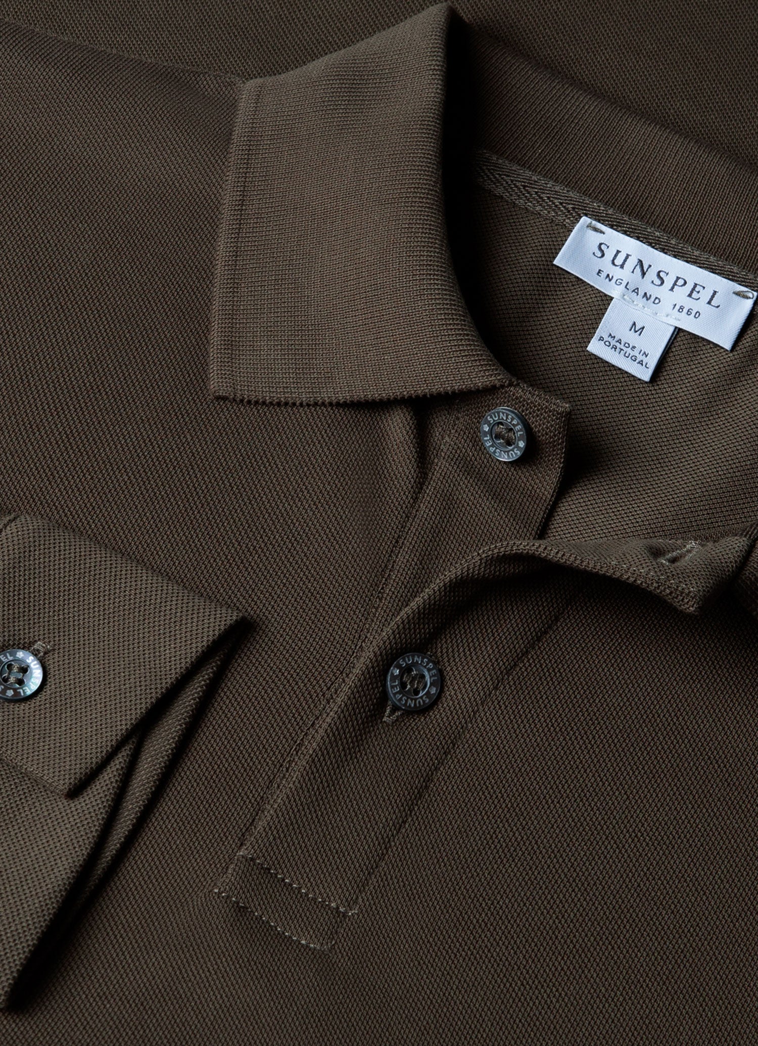 Men's Long Sleeve Piqué Polo Shirt in Khaki