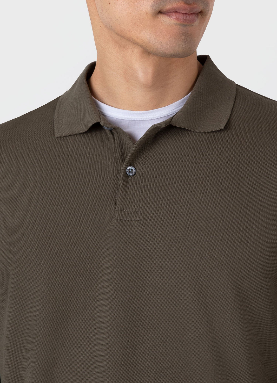 Men's Long Sleeve Piqué Polo Shirt in Khaki