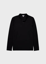 Men's Long Sleeve Waffle Polo Shirt in Black