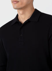 Men's Long Sleeve Waffle Polo Shirt in Black