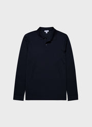 Men's Long Sleeve Waffle Polo Shirt in Navy