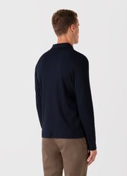 Men's Long Sleeve Waffle Polo Shirt in Navy