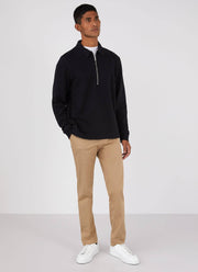 Men's Zip Polo Loopback Sweatshirt in Black