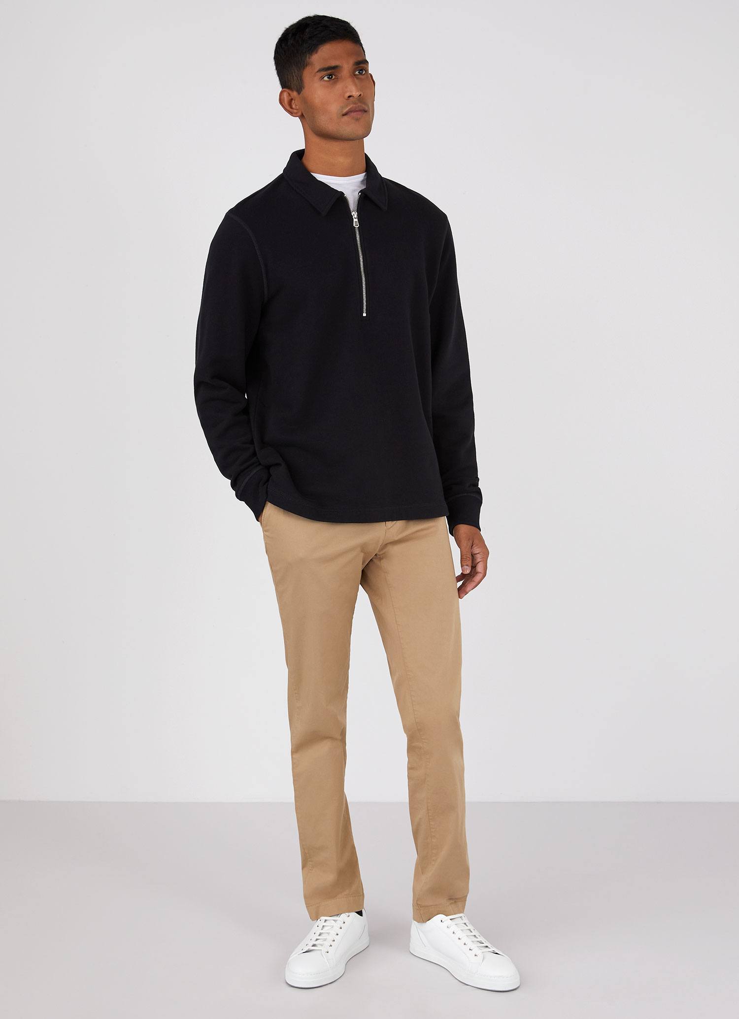 Men's Zip Polo Loopback Sweatshirt in Black