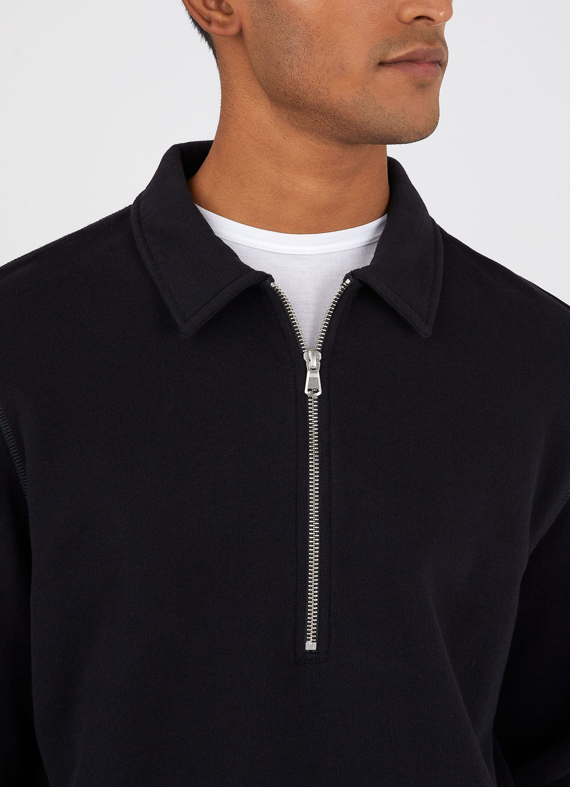 Men's Zip Polo Loopback Sweatshirt in Black