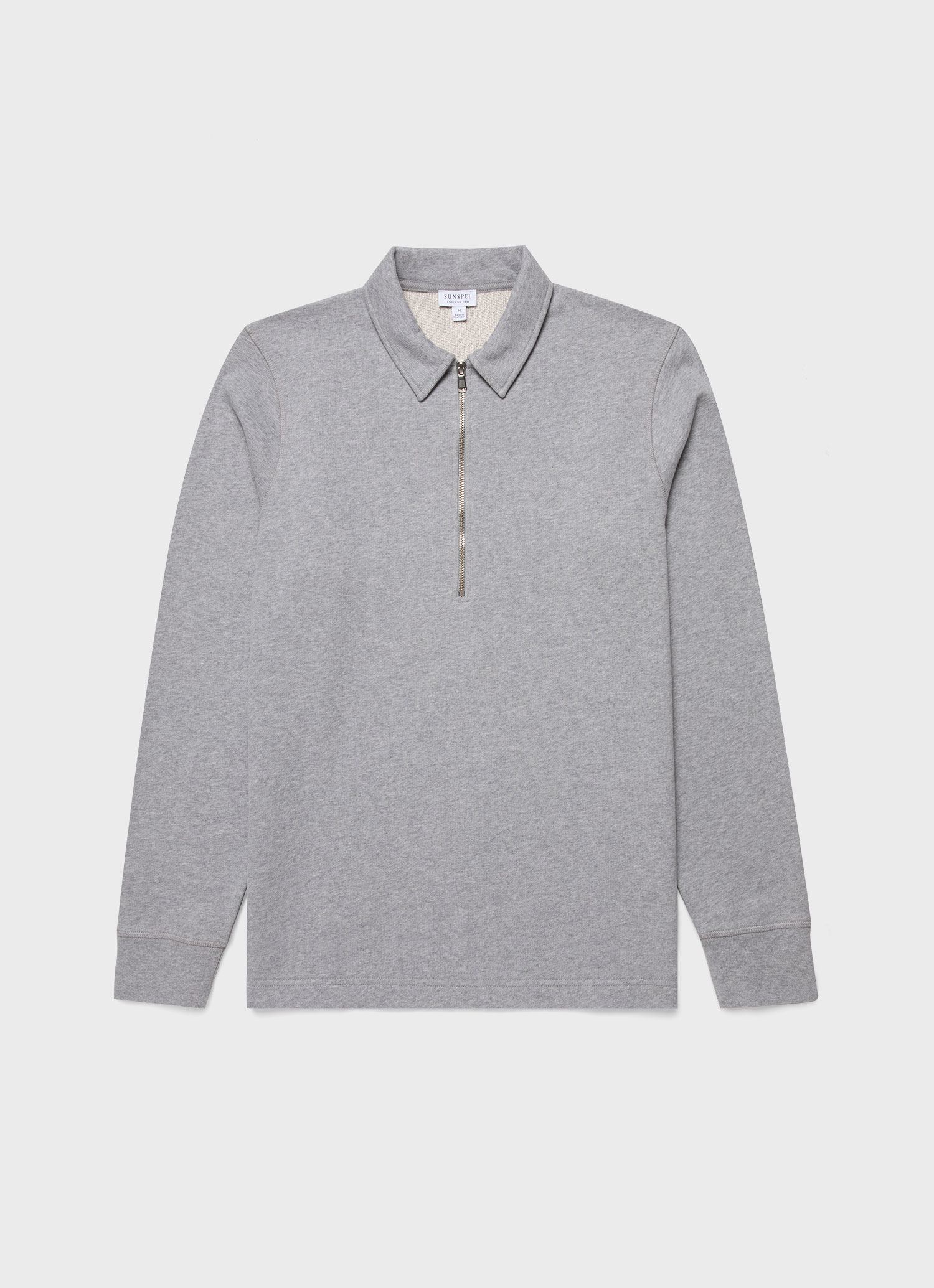 Men's Zip Polo Loopback Sweatshirt in Grey Melange