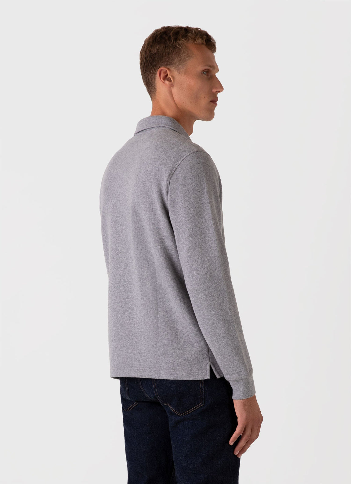 Men's Zip Polo Loopback Sweatshirt in Grey Melange