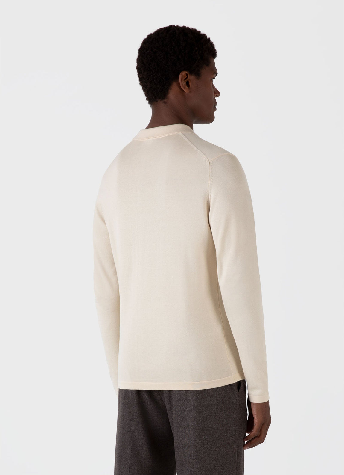 Men's Sea Island Cotton Long Sleeve Polo Shirt in Undyed